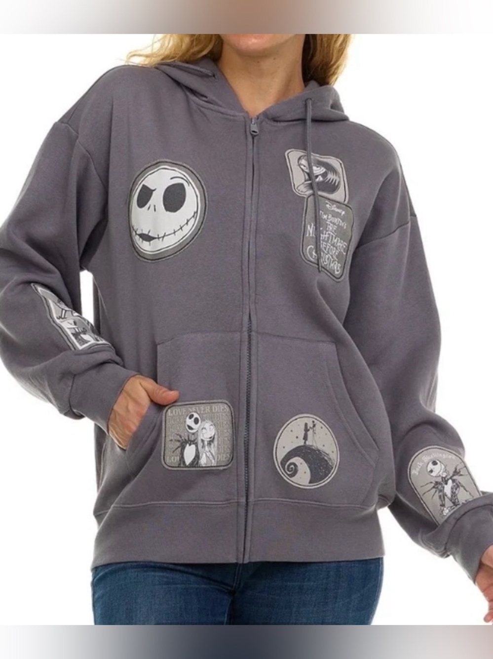 Disney The Nightmare Before 🖤🩶Christmas Gray Graphic Zip Hoodie